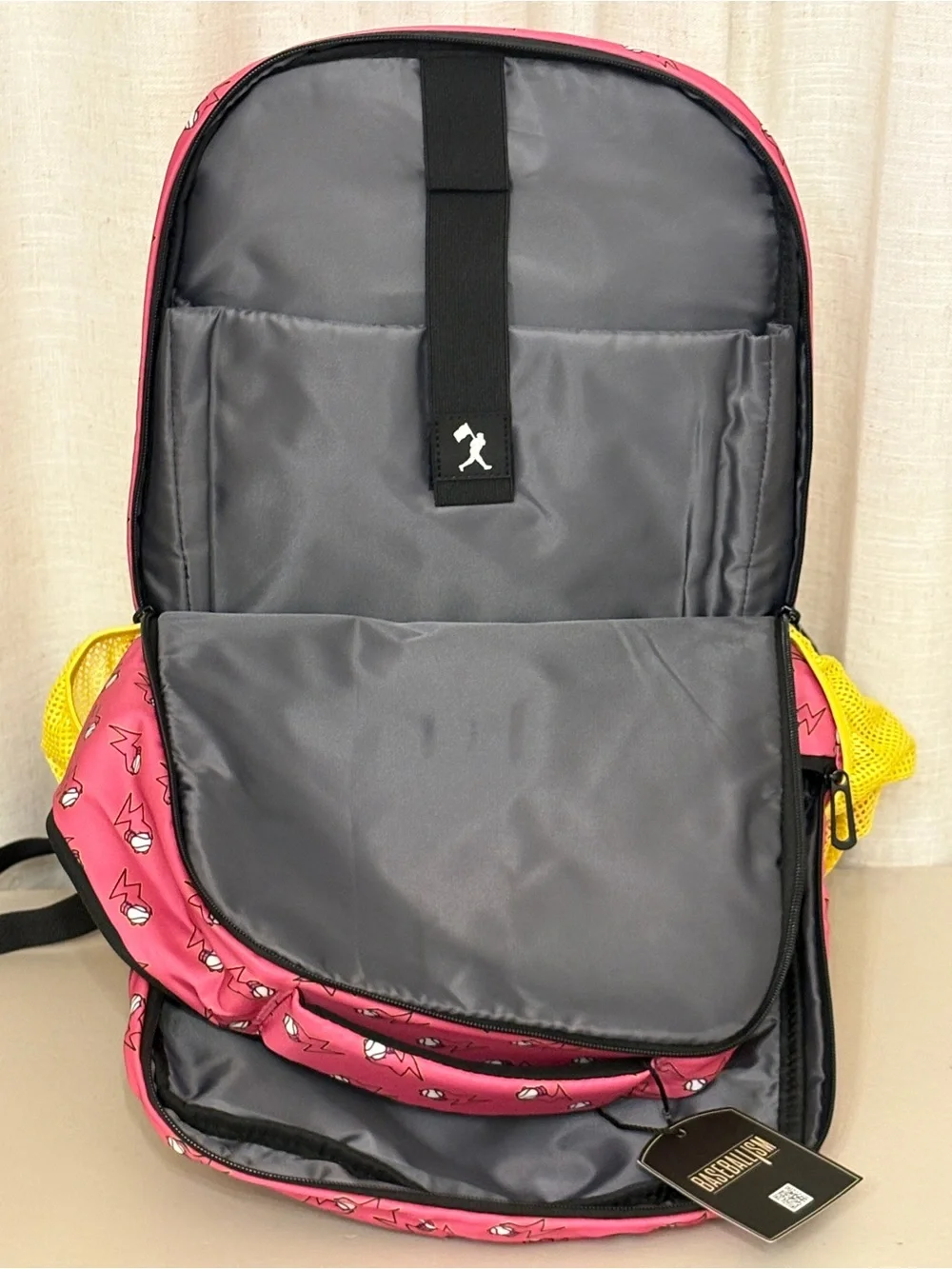 NWT Baseballism Electric No Fear Cap Clip Backpack Pink Yellow Babe Ruth Quote